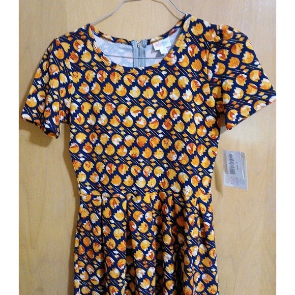Lularoe Women’s Size Med Amelia Dress Fit & Flare Black Mustard Red Floral(Tulip - Picture 2 of 16